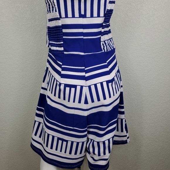 NWT Ashley Stewart Blue Stripe Bow Front Strapless Romper Size 16 - Picture 4 of 10